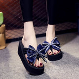Bow Summer Woman Shoes Platform slippers Wedge Beach Flip Flops High Heel Slippers For Women Brand Super high Ladies Shoes 4504