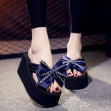 Bow Summer Woman Shoes Platform slippers Wedge Beach Flip Flops High Heel Slippers For Women Brand Super high Ladies Shoes 4504