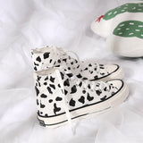 Fashion Milk Cow Canvas Women Shoes New Breathable High-top Outdoor Ladies Casual Sneakers Lace-up Leisure Footwear