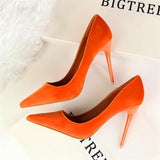 Fashion Women's High Heels Shallow Office Shoes New Arrival  Solid Flock Pointed Toe Women Pumps Super High Sexy Shoes 9 Colors