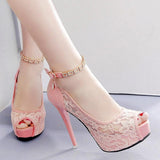 Lace Wedding Shoes Woman Peep Toe High Heels Women Shoes Platform Heels Summer Pumps Women Shoes High Heel Sandals tacones mujer
