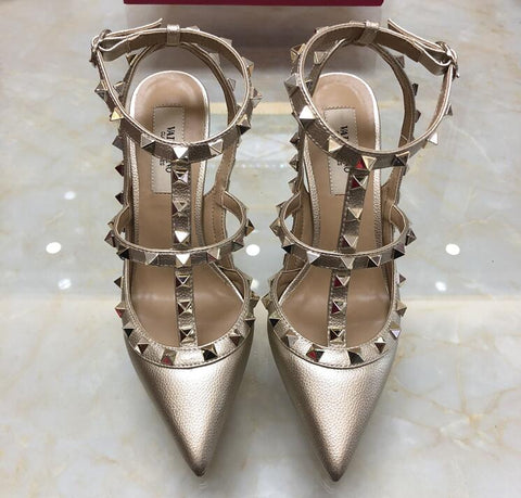 New Classics Women High Heel Shoes Brand Sandal 10cm Thin Heel Pointed Toe Rivets Shoes Fashion Wedding Shoes Party Shoes 34-43